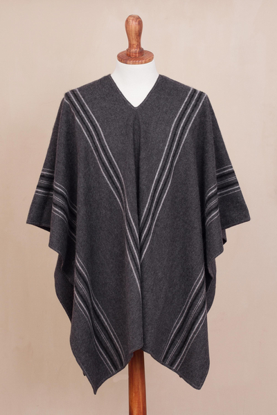 Men's alpaca blend poncho, 'Chic Andes in Graphite' - Men's Alpaca Blend Poncho in Graphite from Peru