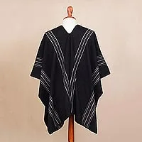 Men's alpaca blend poncho, 'Chic Andes in Black' - Men's Alpaca Blend Poncho in Black from Peru