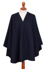 Alpaca blend ruana, 'Warm Woman in Midnight' - Alpaca Blend Ruana in Solid Midnight from Peru