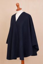 Alpaca blend ruana, 'Warm Woman in Midnight' - Alpaca Blend Ruana in Solid Midnight from Peru
