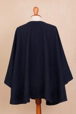 Alpaca blend ruana, 'Warm Woman in Midnight' - Alpaca Blend Ruana in Solid Midnight from Peru