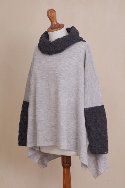 Alpaca blend poncho pullover, 'Beautiful Warmth in Dove Grey' - Knit Alpaca Blend Pullover in Dove Grey from Peru