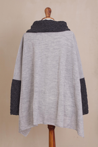 Alpaca blend poncho pullover, 'Beautiful Warmth in Dove Grey' - Knit Alpaca Blend Pullover in Dove Grey from Peru
