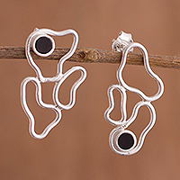 Onyx drop earrings, 'Shifting Continents'