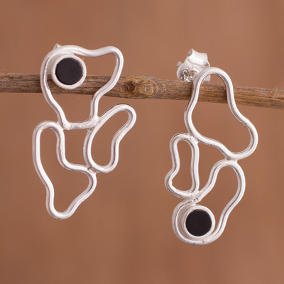 Onyx drop earrings, 'Shifting Continents' - Modern Onyx Drop Earrings Crafted in Peru
