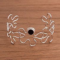 Onyx cuff bracelet, 'Abstract Blooms' - Modern Onyx Cuff Bracelet Crafted in Peru