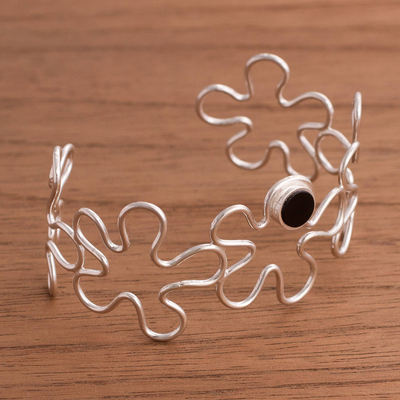 Onyx cuff bracelet, 'Abstract Blooms' - Modern Onyx Cuff Bracelet Crafted in Peru