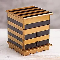 Reverse-painted glass jewelry chest, 'Modern Gleam' - Reverse-Painted Glass Jewelry Chest in Gold and Black