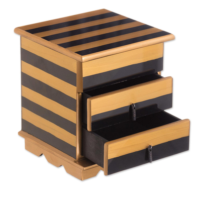 Reverse-painted glass jewellery chest, 'Modern Gleam' - Reverse-Painted Glass jewellery Chest in Gold and Black