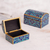 Reverse-painted glass decorative boxes, 'Blue Intricacy' (pair) - Reverse-Painted Glass Decorative Boxes in Blue (Pair) (image 2) thumbail