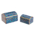 Reverse-painted glass decorative boxes, 'Blue Intricacy' (pair) - Reverse-Painted Glass Decorative Boxes in Blue (Pair)