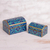 Reverse-painted glass decorative boxes, 'Blue Intricacy' (pair) - Reverse-Painted Glass Decorative Boxes in Blue (Pair) (image 2b) thumbail