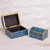 Reverse-painted glass decorative boxes, 'Blue Intricacy' (pair) - Reverse-Painted Glass Decorative Boxes in Blue (Pair)