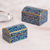 Reverse-painted glass decorative boxes, 'Blue Intricacy' (pair) - Reverse-Painted Glass Decorative Boxes in Blue (Pair) (image 2e) thumbail