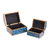 Reverse-painted glass decorative boxes, 'Blue Intricacy' (pair) - Reverse-Painted Glass Decorative Boxes in Blue (Pair) (image 2g) thumbail