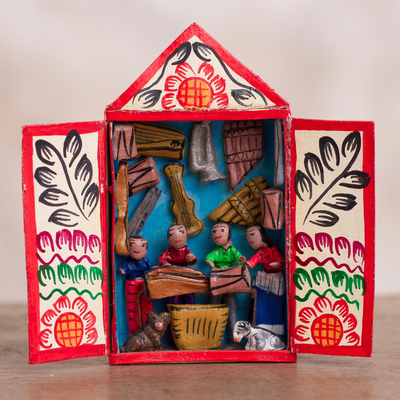 Ceramic mini retablo, 'Sounds of the Andes' - Music-Themed Ceramic Mini Retablo from Peru