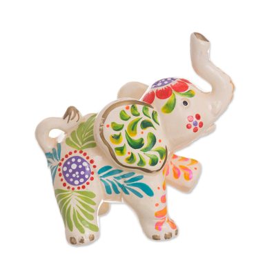 Fl Ceramic Elephant Figurine In White From Peru Marching Ceramic Figurine Marching Elephant Fl In White From Peru
