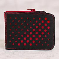 Recycled rubber wallet, 'Stylish Dots in Red' - Recycled Rubber Wallet in Black and Red from Peru