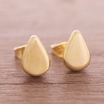 Gold plated sterling silver stud earrings, 'Little Drops of Light' - Drop-Shaped Gold Plated Sterling Silver Stud Earrings