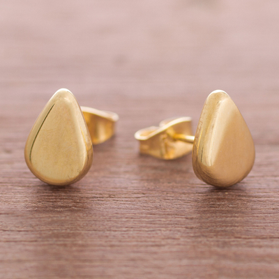 Gold plated sterling silver stud earrings, 'Little Drops of Light' - Drop-Shaped Gold Plated Sterling Silver Stud Earrings