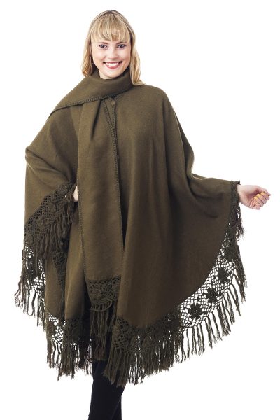 Alpaca blend ruana, 'Gocta Cascade' - Alpaca Blend Ruana in Olive from Peru