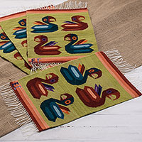 Wool placemats, 'Amazonian Parrots' (set of 4) - Parrot-Themed Wool Placemats from Peru (Set of 4)