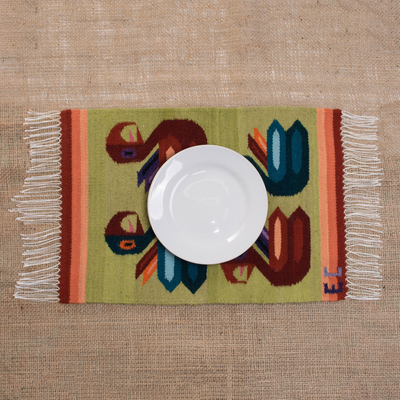 Tischsets aus Wolle, (4er-Set) - Woll-Tischsets mit Papageien-Motiv aus Peru (4er-Set)
