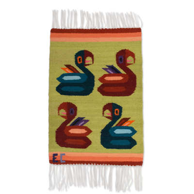 Wool placemats, 'Amazonian Parrots' (set of 4) - Parrot-Themed Wool Placemats from Peru (Set of 4)