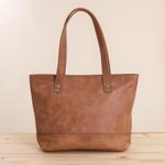 Leather tote, 'Sepia Waves' - Handcrafted Leather Tote in Sepia from Peru