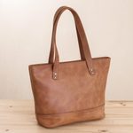 Leather tote, 'Sepia Waves' - Handcrafted Leather Tote in Sepia from Peru