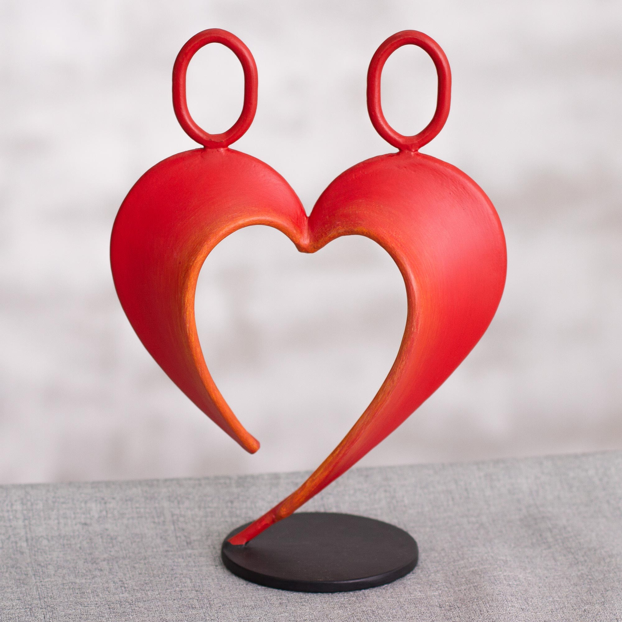 Abstract Steel Heart Sculpture in Red from Peru - Our Heart in Red | NOVICA