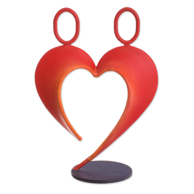 Steel sculpture, 'Our Heart in Red' - Abstract Steel Heart Sculpture in Red from Peru