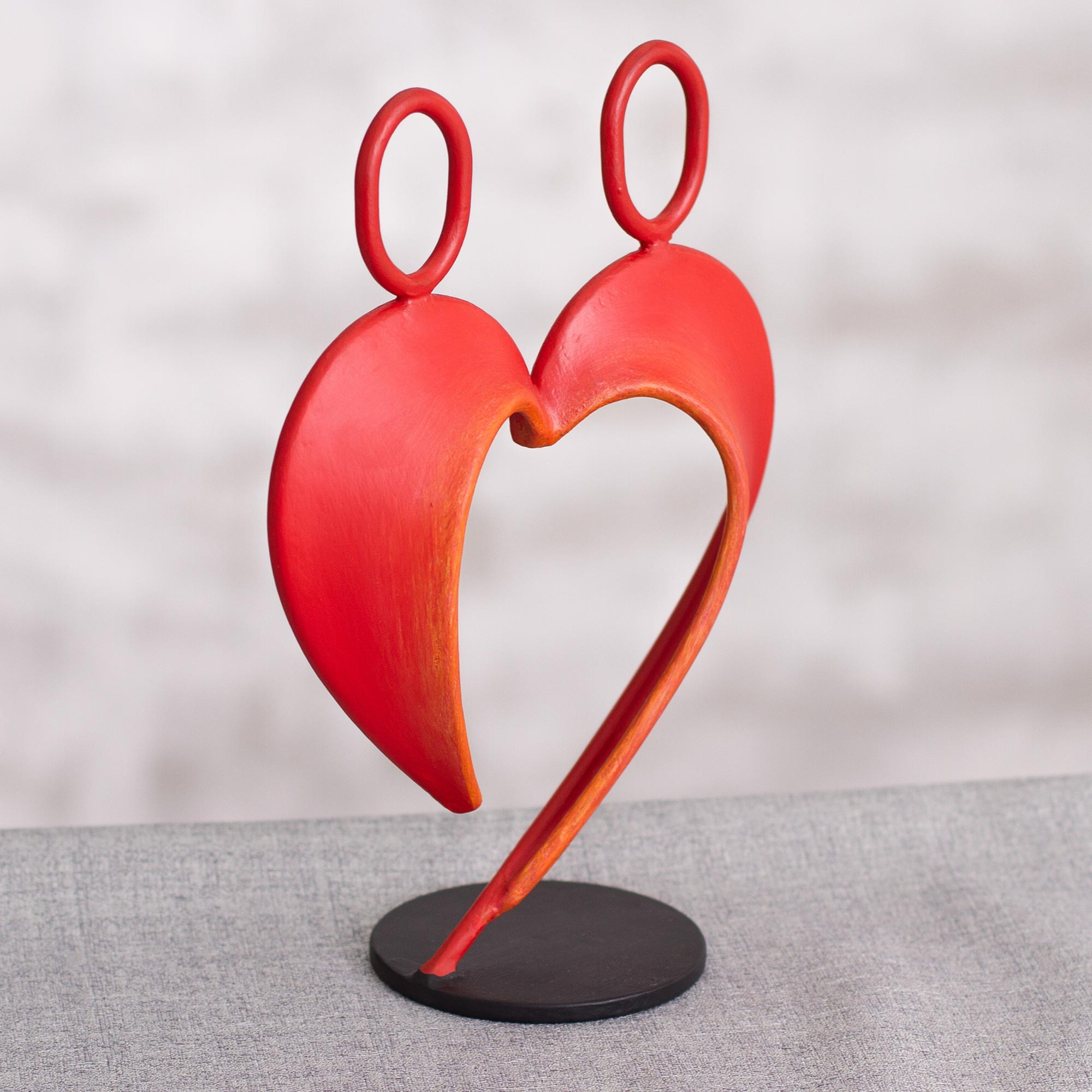 Abstract Steel Heart Sculpture in Red from Peru - Our Heart in Red | NOVICA