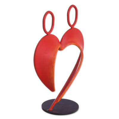 Escultura de acero - Escultura abstracta de corazón de acero en rojo de Perú