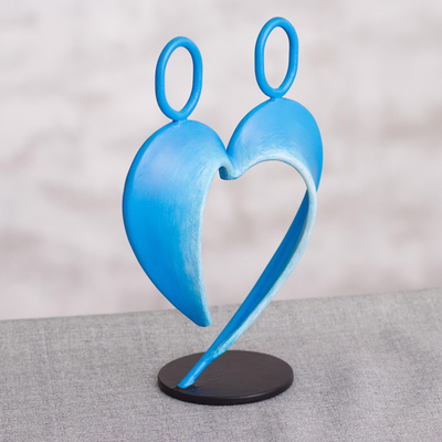 Steel sculpture, 'Our Heart in Blue' - Abstract Steel Heart Sculpture in Blue from Peru