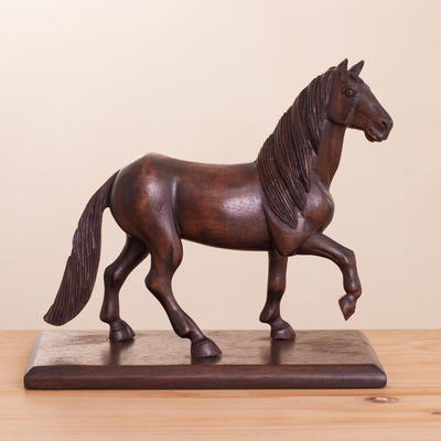 Wood sculpture, 'Peruvian Horse' - Hand-Carved Cedar Wood Horse Sculpture from Peru