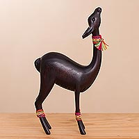 Wood sculpture, 'Charming Vicuña' - Hand-Carved Cedar Wood Sculpture of a Vicuña from Peru