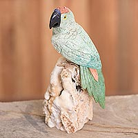 Gemstone sculpture, 'Watchful Parrot' - Gemstone Parrot Sculpture in Green from Peru