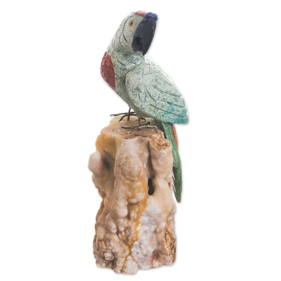 Edelsteinskulptur - Edelstein-Papageienskulptur in Grün aus Peru