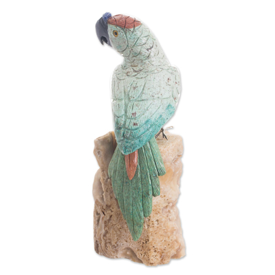 Gemstone sculpture, 'Watchful Parrot' - Gemstone Parrot Sculpture in Green from Peru