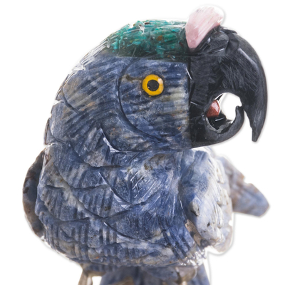 Gemstone sculpture, 'Beautiful Macaw' - Gemstone Macaw Sculpture in Blue from Peru