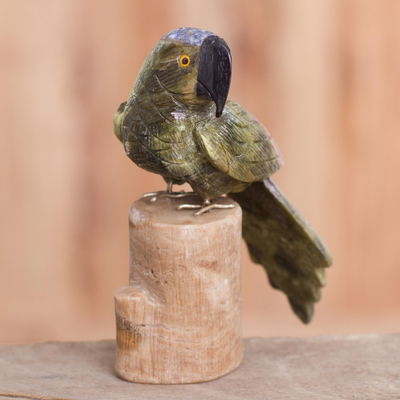 Gemstone sculpture, 'Curious Parrot' - Gemstone Parrot Sculpture Crafted in Peru