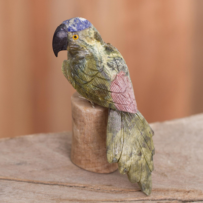 Edelsteinskulptur - Edelstein-Papageienskulptur, hergestellt in Peru