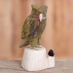 Gemstone sculpture, 'Verdant Owl' - Gemstone Owl Sculpture in Green from Peru