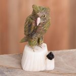 Gemstone sculpture, 'Verdant Owl' - Gemstone Owl Sculpture in Green from Peru