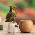 Gemstone sculpture, 'Verdant Owl' - Gemstone Owl Sculpture in Green from Peru