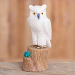 Gemstone sculpture, 'White Owl' - Gemstone Owl Sculpture in White from Peru