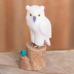 Gemstone sculpture, 'White Owl' - Gemstone Owl Sculpture in White from Peru