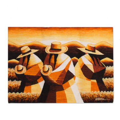 Handwoven Wool Tapestry of Andean Workers from Peru