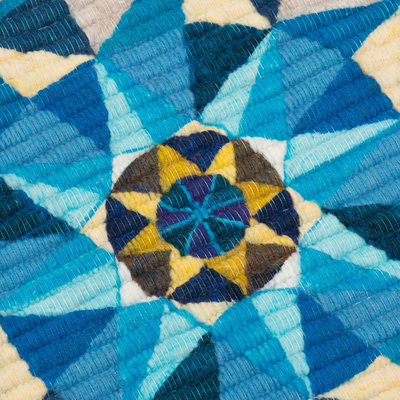 Tapiz de lana - Tapiz Mandala de lana tejido a mano en azul de Perú